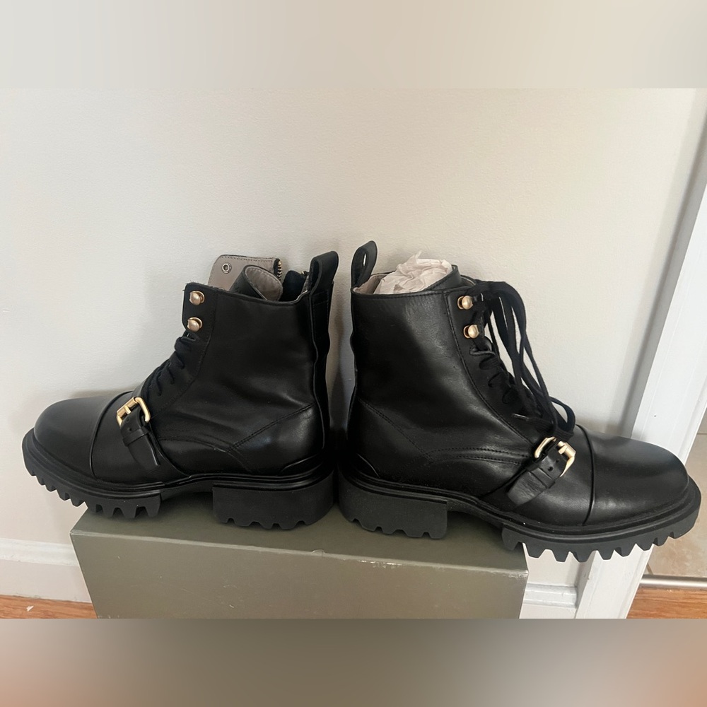 All Saints Black Lace Up Boots with Rugged Soles